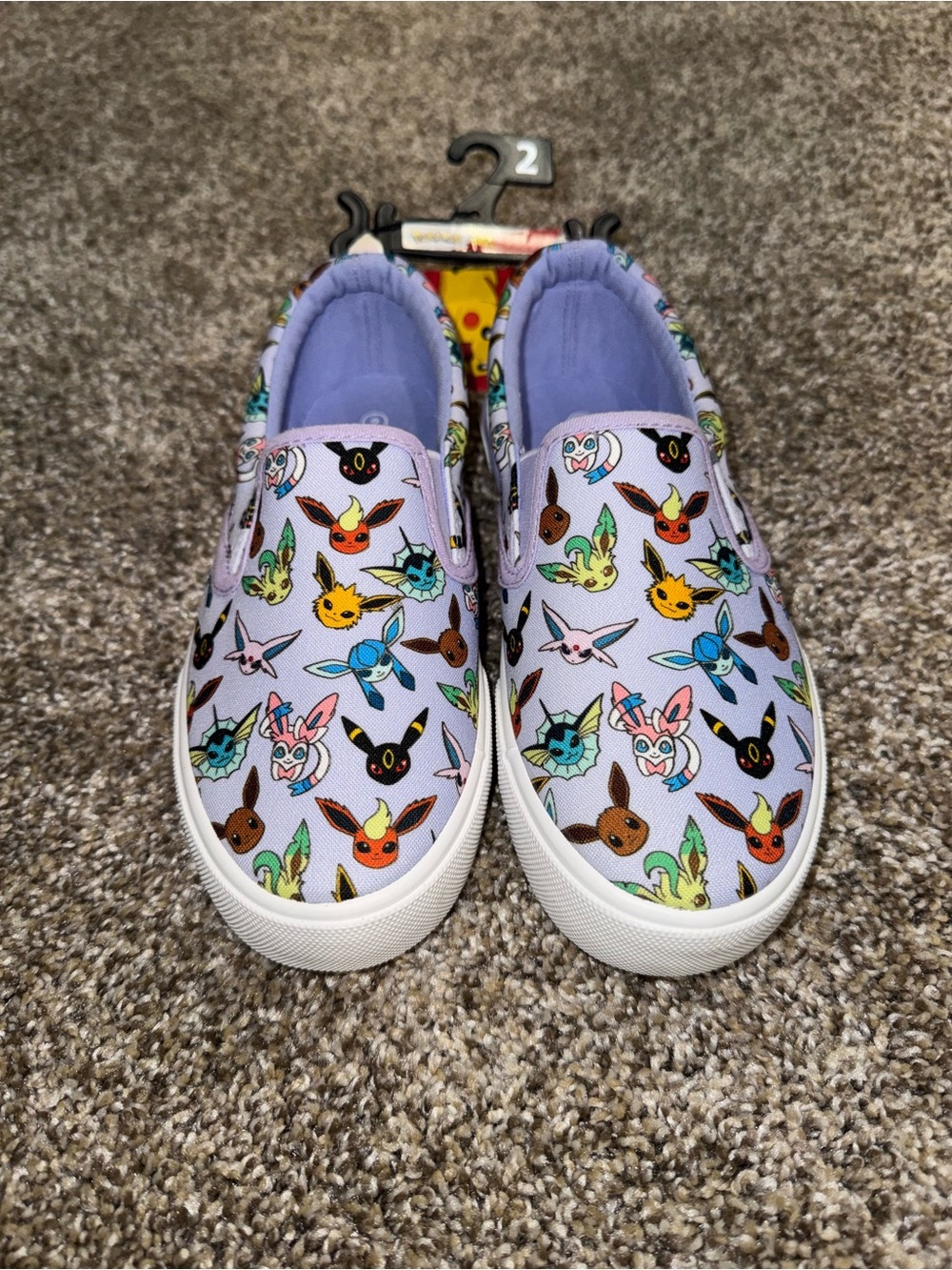 Kids' Lavender Slip-On Sneakers with Colorful Pokemon Print